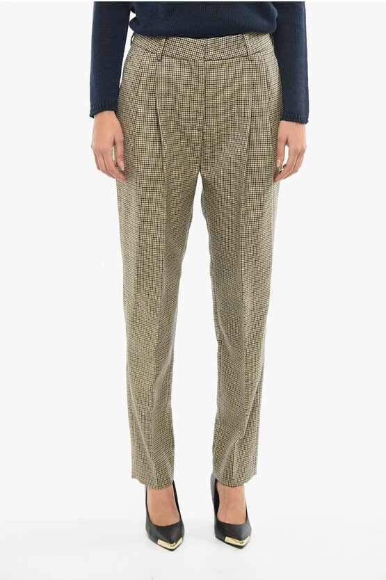 Blazé Milano Houndstooth Double Pleat Caos Trousers In Green