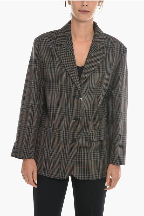 In The Mood For Love Houndstooth Motif 3-button Oversized Blazer In Black