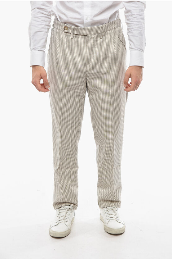 Cruna Houndstooth Motif Double-pleat Roppongi Trousers In Neutral