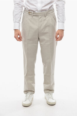 Beige Linen-cotton flat-front Trousers