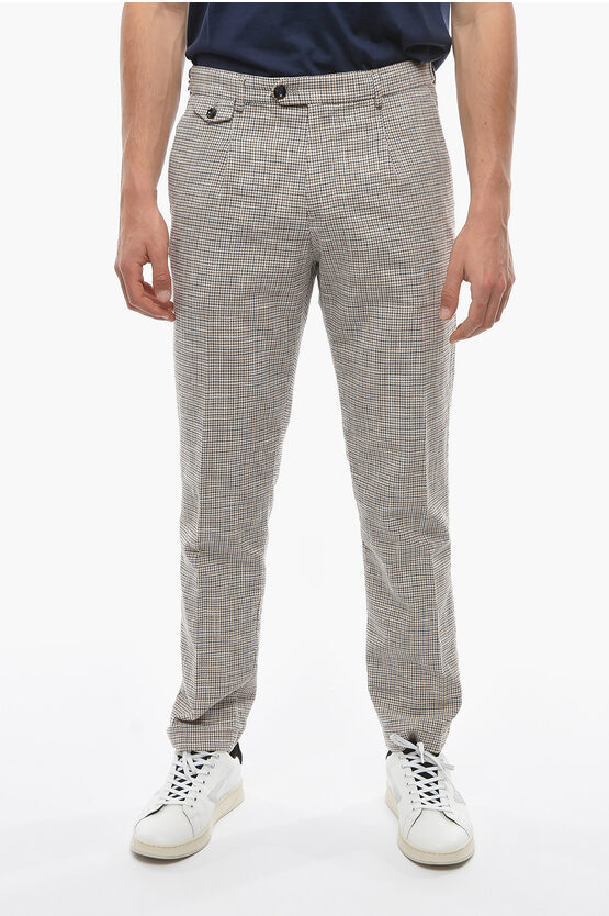Cruna Houndstooth Motif Raval Single Pleat Pants With Breast Pocke In Gray