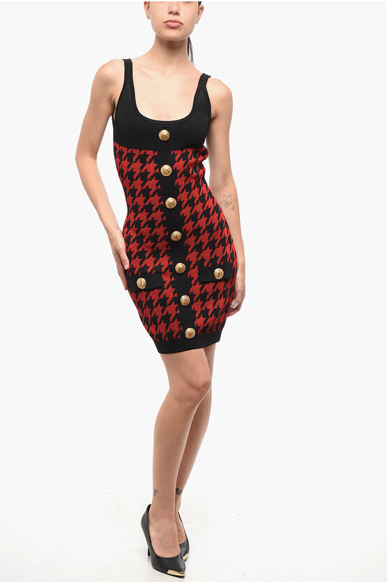 Balmain Houndstooth Motif Two-tone Mini Dress In Multi
