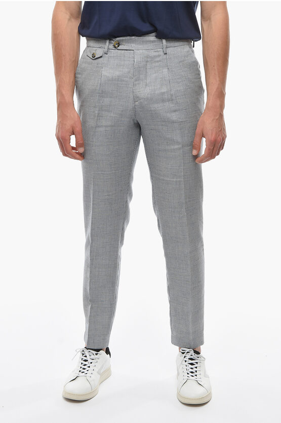Cruna Houndstooth Motif Virgin Wool And Flax Raval Trousers In Grey