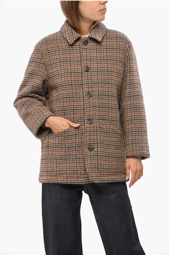 Altea Houndstooth Motif Virgin Wool Coat In Brown