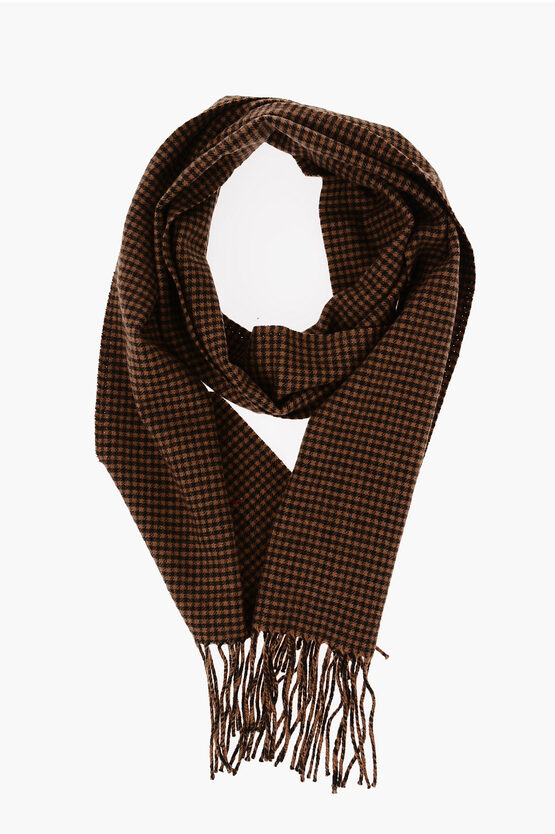 Destin Houndstooth- Motif Wool And Cashmere Scarf In Brown