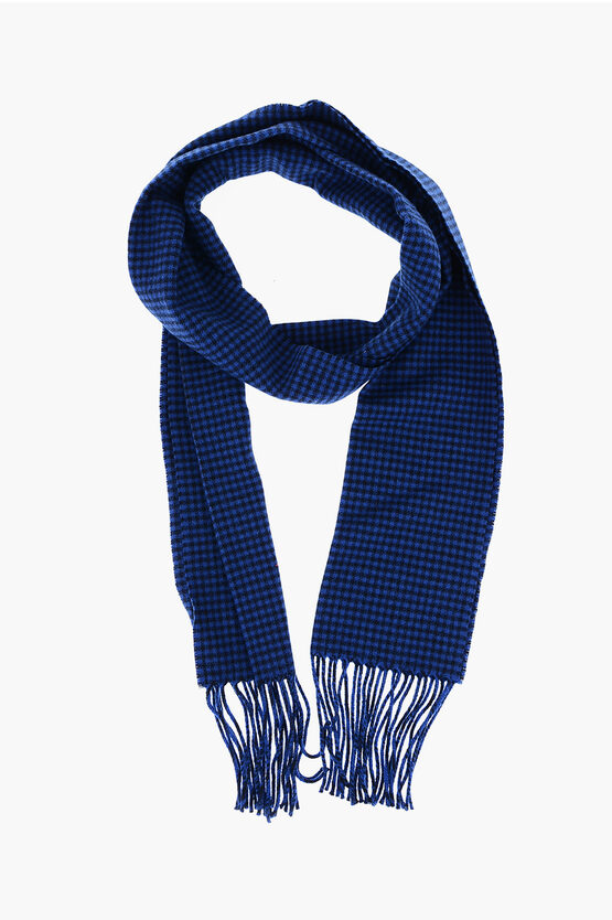 Destin Houndstooth- Motif Wool And Cashmere Scarf In Blue
