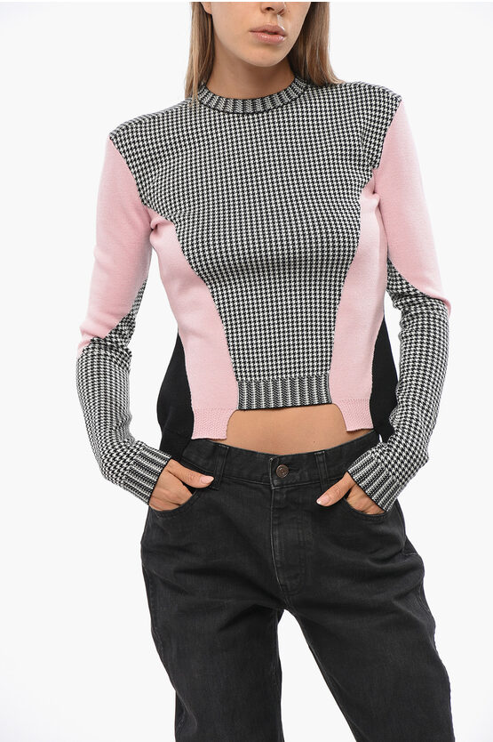 Alexander Mcqueen Houndstooth Motif Wool Crew-neck Sweater In Black