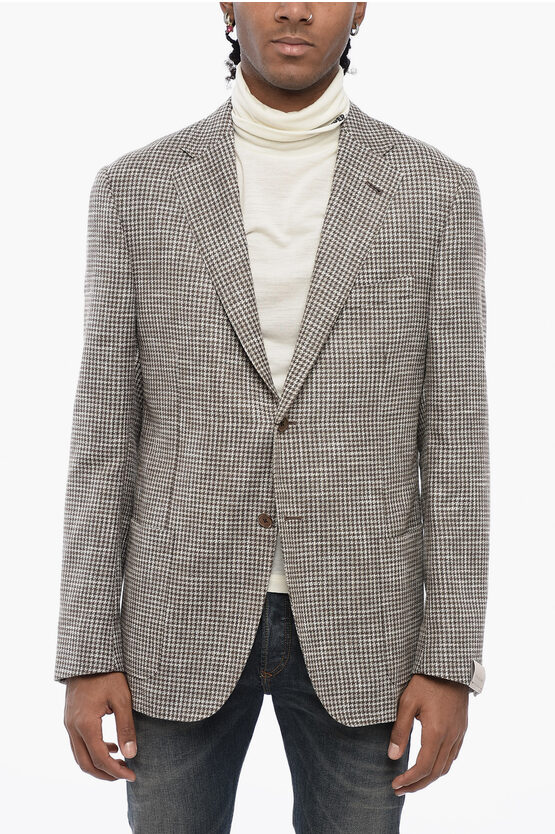 Shop Corneliani Houndstooth Patterned Gate Silk Blend Blazer