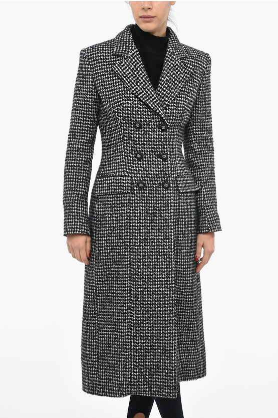 Shop Dolce & Gabbana Houndstooth Patterned Slim Fit Coat With Logoed Buttons