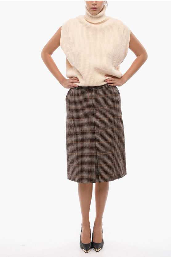 Balenciaga Houndstooth Pleated Skirt with Asymmetric Back in Denim ...
