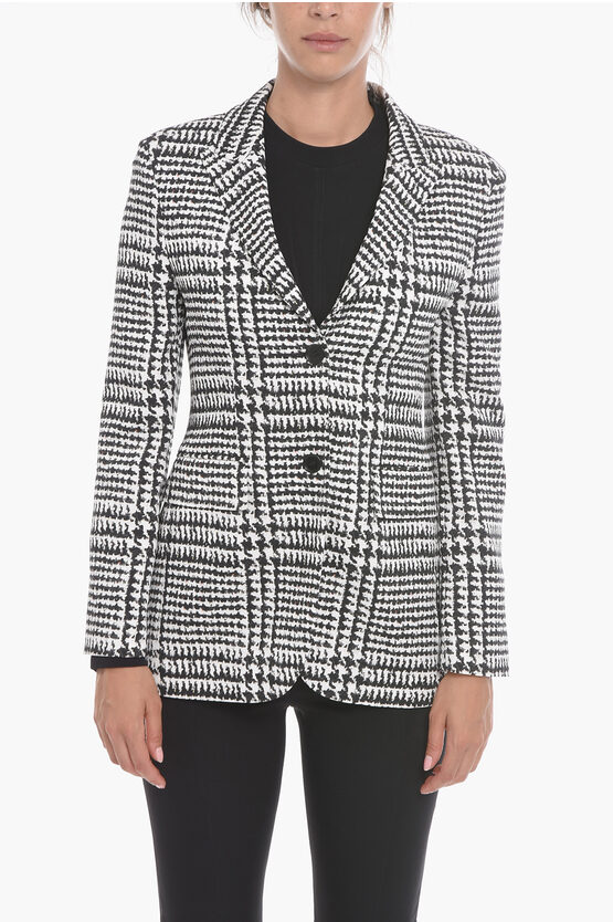 Ermanno Scervino Houndstooth Printed Blazer With Flap Pockets In Black