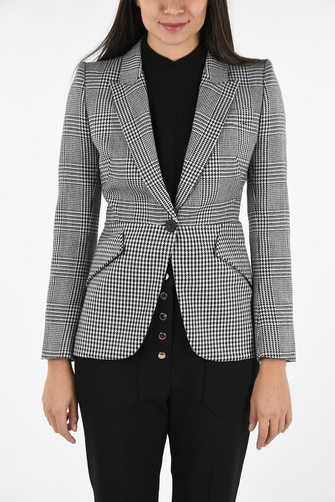 Alexander McQueen Houndstooth Single Breasted Blazer women - Glamood Outlet