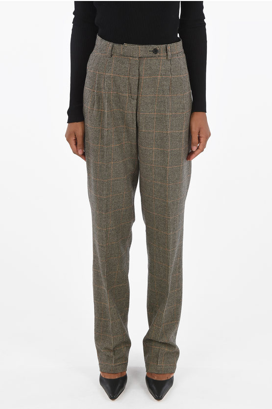 Massimo Alba Houndstooth Suro High-rise Waist Double Pleat Trousers In Gold