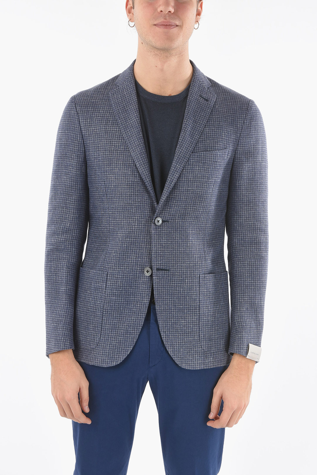 Corneliani houndstooth virgin wool and flax GATE patch pocket 2-button ...