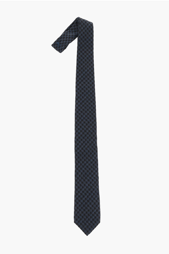 Corneliani Houndstooth Virgin Wool And Silk Tie In Blue