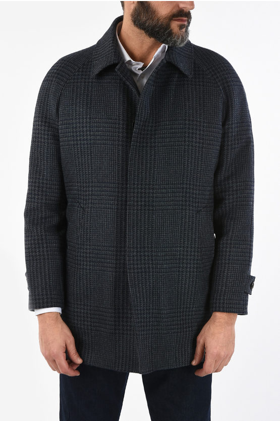 Corneliani Houndstooth Virgin Wool Coat In Black