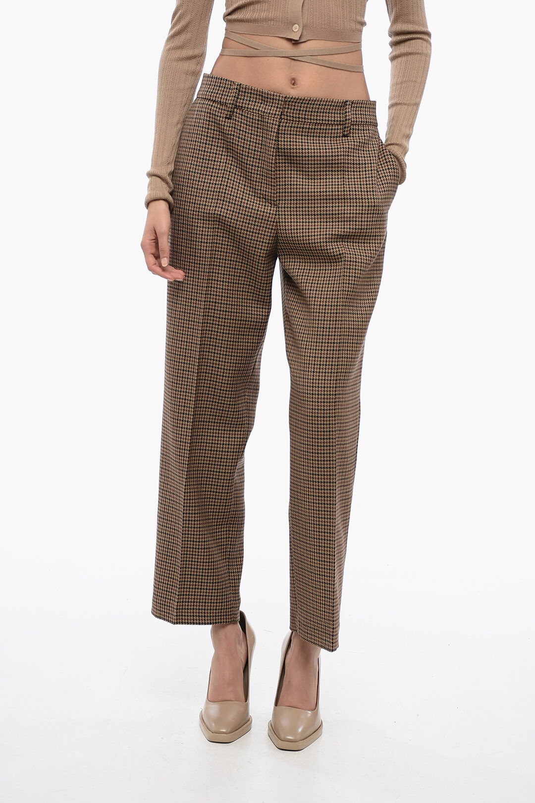 Prada Houndstooth Virgin Wool Pants with Belt Loops women