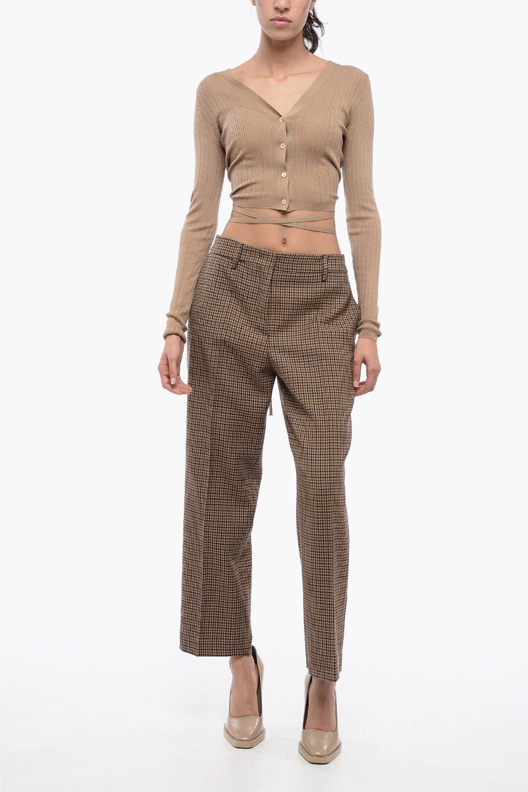 パンツ PRADA Houndstooth pants Brown P229HG13GO Prada houndstooth-check Wool Trousers | Brown | FARFETCH CY