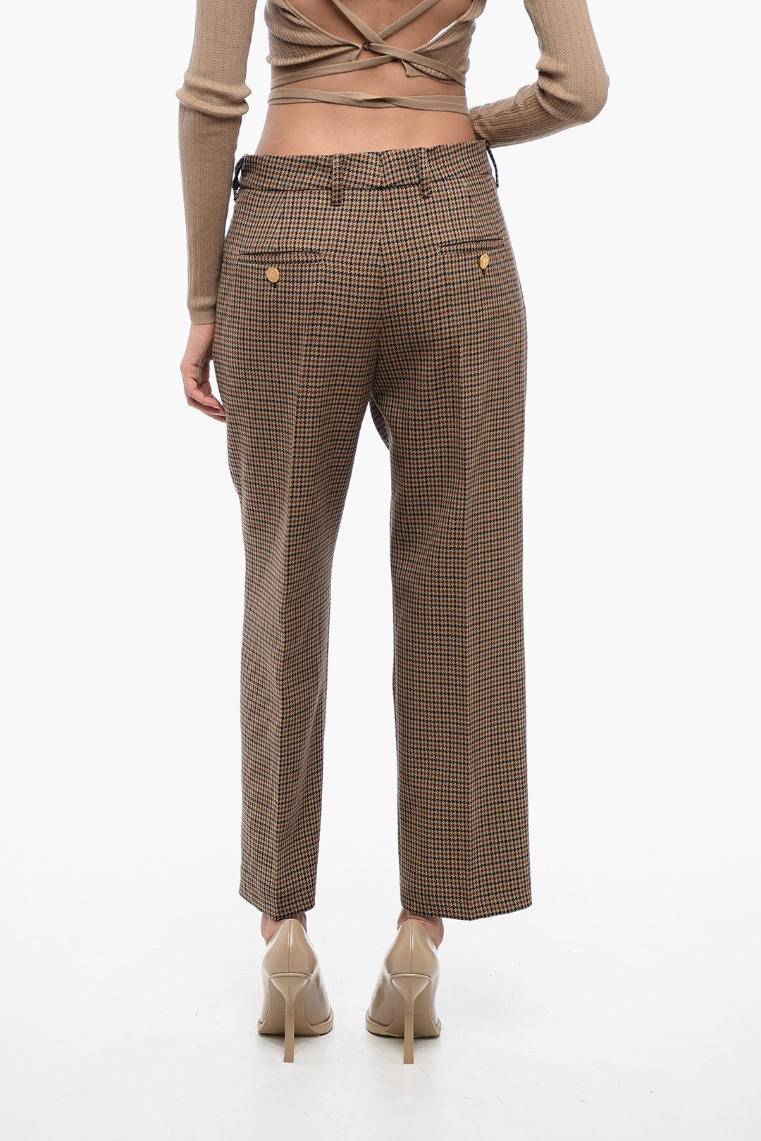 Prada Houndstooth Virgin Wool Pants with Belt Loops women