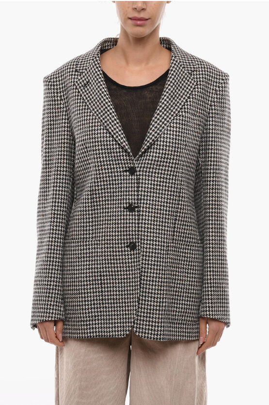 Tagliatore Houndstooth Wool Blend Blazer With Patch Pockets In Black