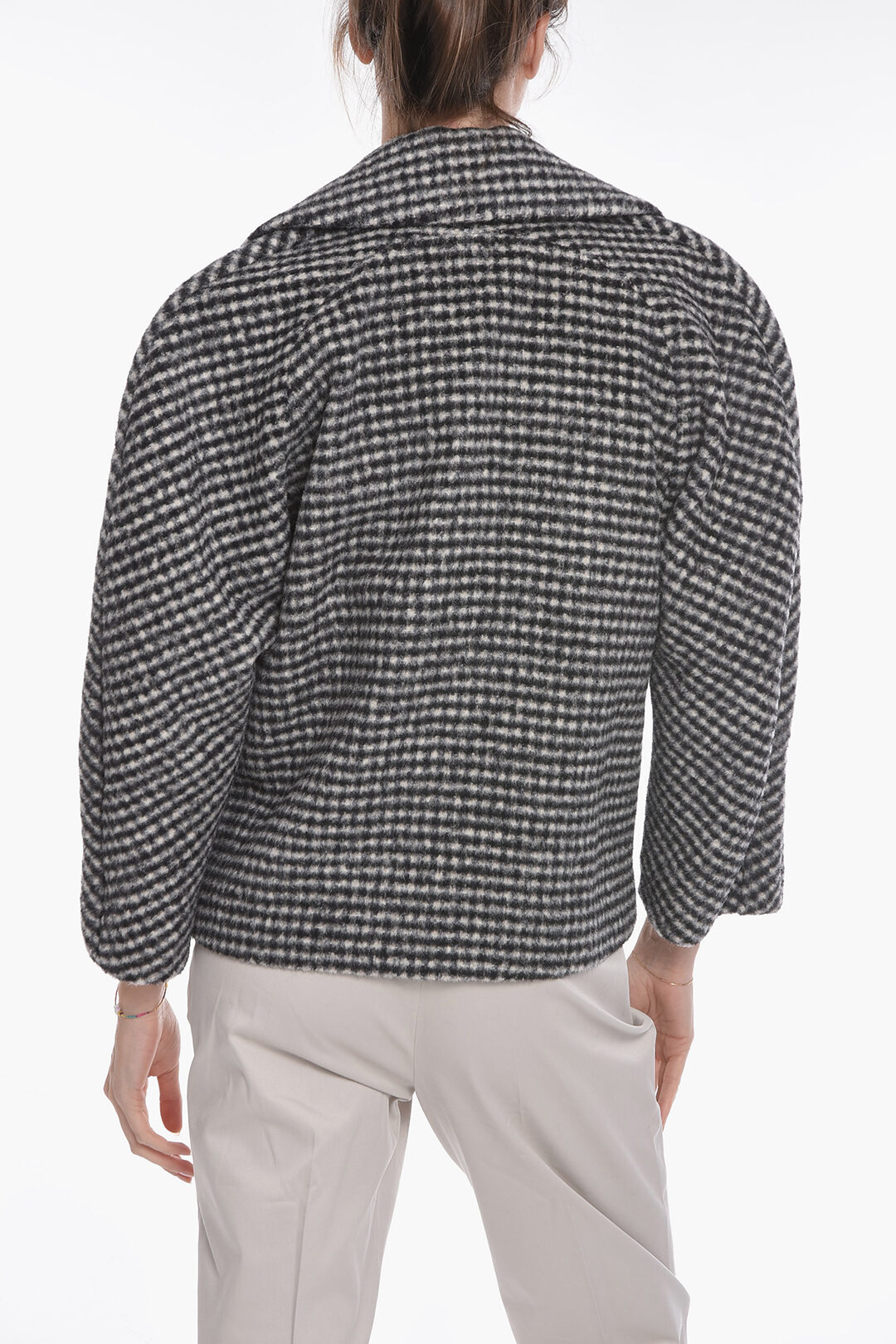 Houndstooth Wool Blend Short Coat