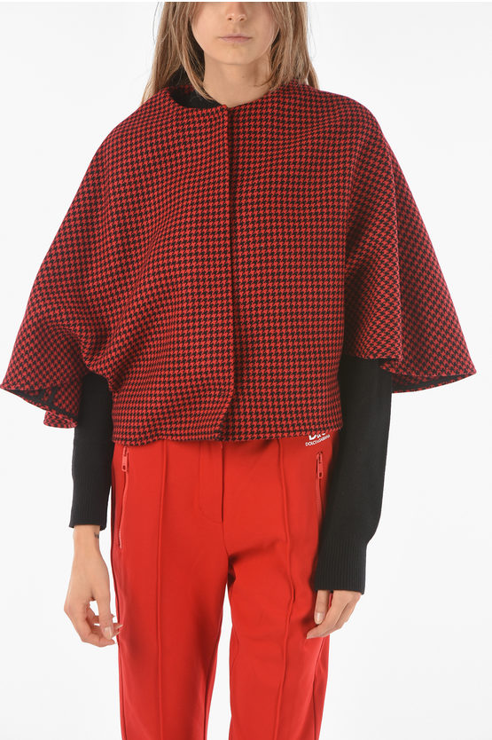Red Valentino Houndstooth Wool Cropped Cape In Red