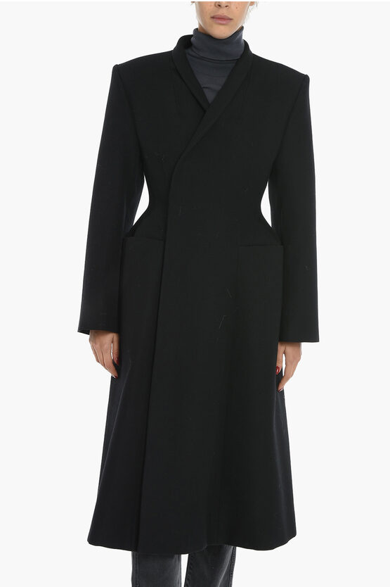 Balenciaga Hourglass Wool Double Breasted Coat In Black