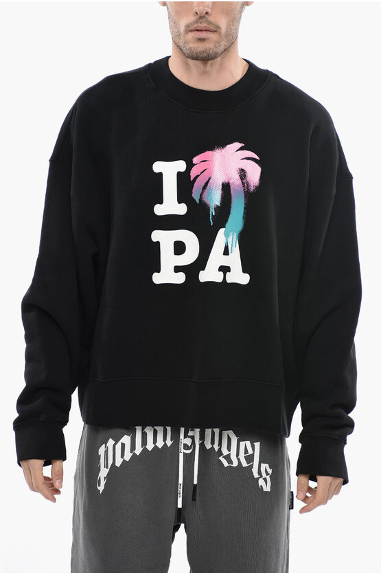 Shop Palm Angels I Love Palm Crewneck Sweatshirt With Graphic Print