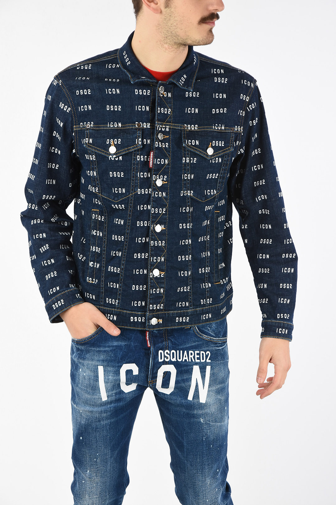 Dsquared2 ICON All Over Logo-Print Denim Jacket men - Glamood Outlet