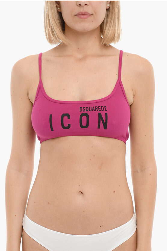Dsquared2 Icon Bandeau Bra With Glitter Logo In Pink