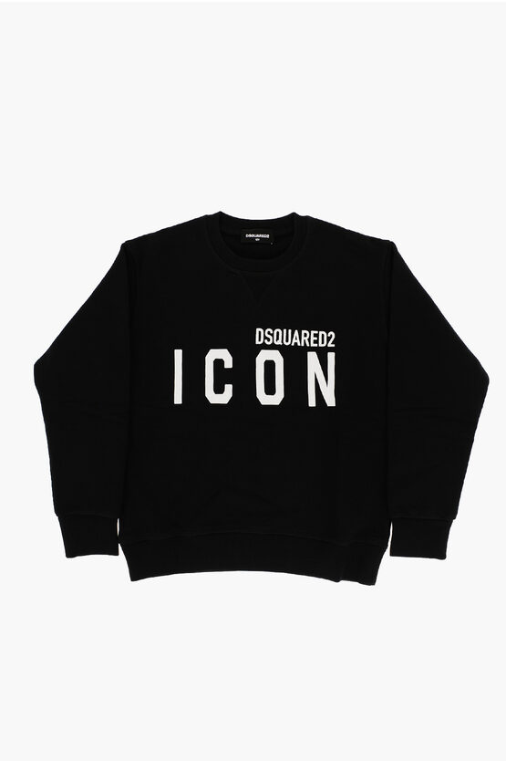 Dsquared2 Icon Brushed Cotton Crew-neck Sweatshirt In Black