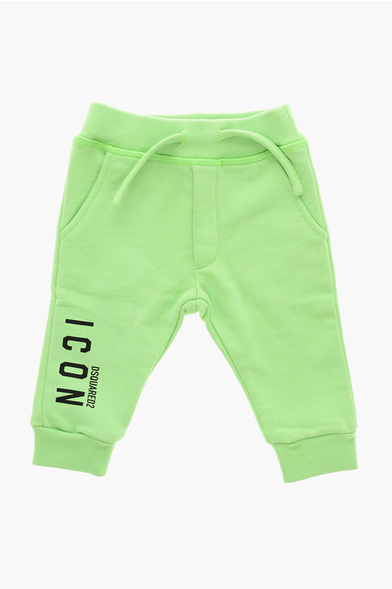 Dsquared2 Icon Brushed Cotton Joggers With Printed Logo In Green