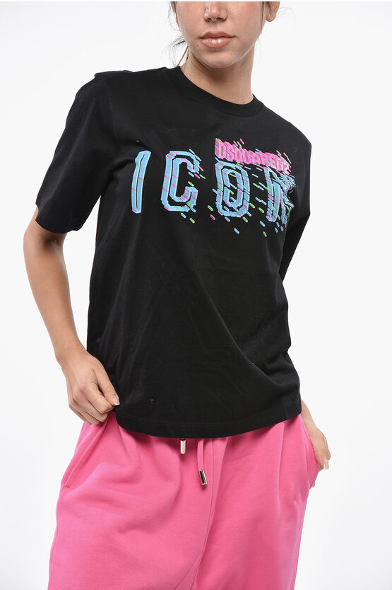 Dsquared2 Icon Cotton Easy Crew-neck T-shirt With Print In Black