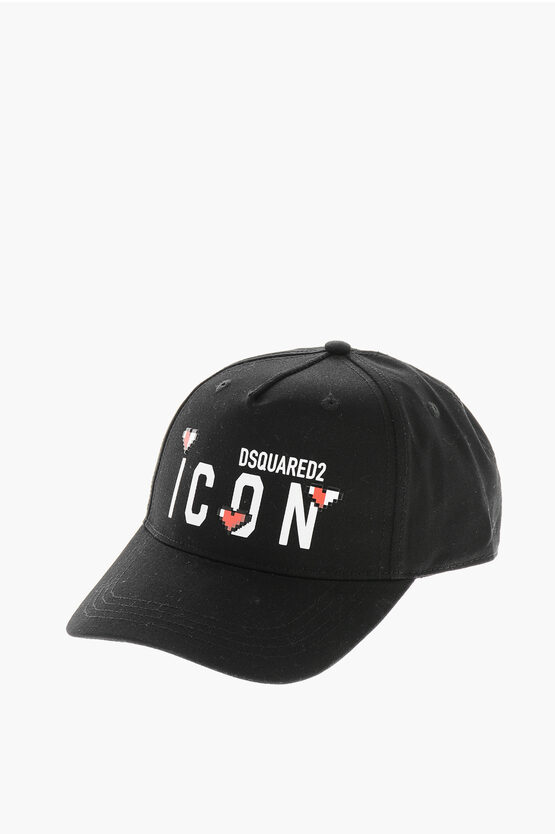Dsquared2 Icon Cotton Gabardine Cap With Embossed Details In Black