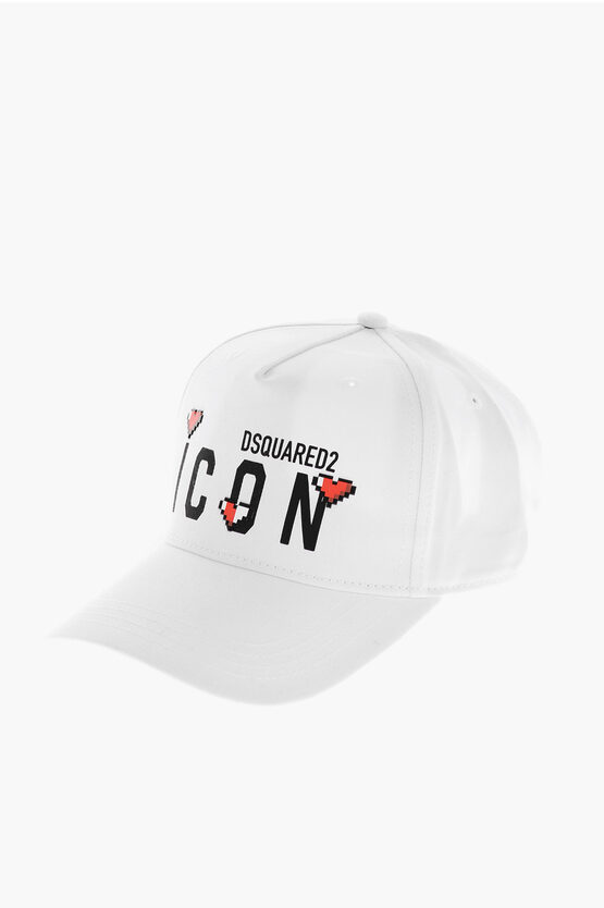 Dsquared2 Icon Cotton Gabardine Cap With Embossed Details In White