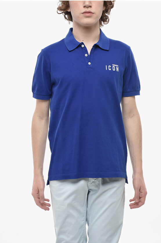 Dsquared2 Icon Cotton Piqué Polo With Printed Logo In Blue
