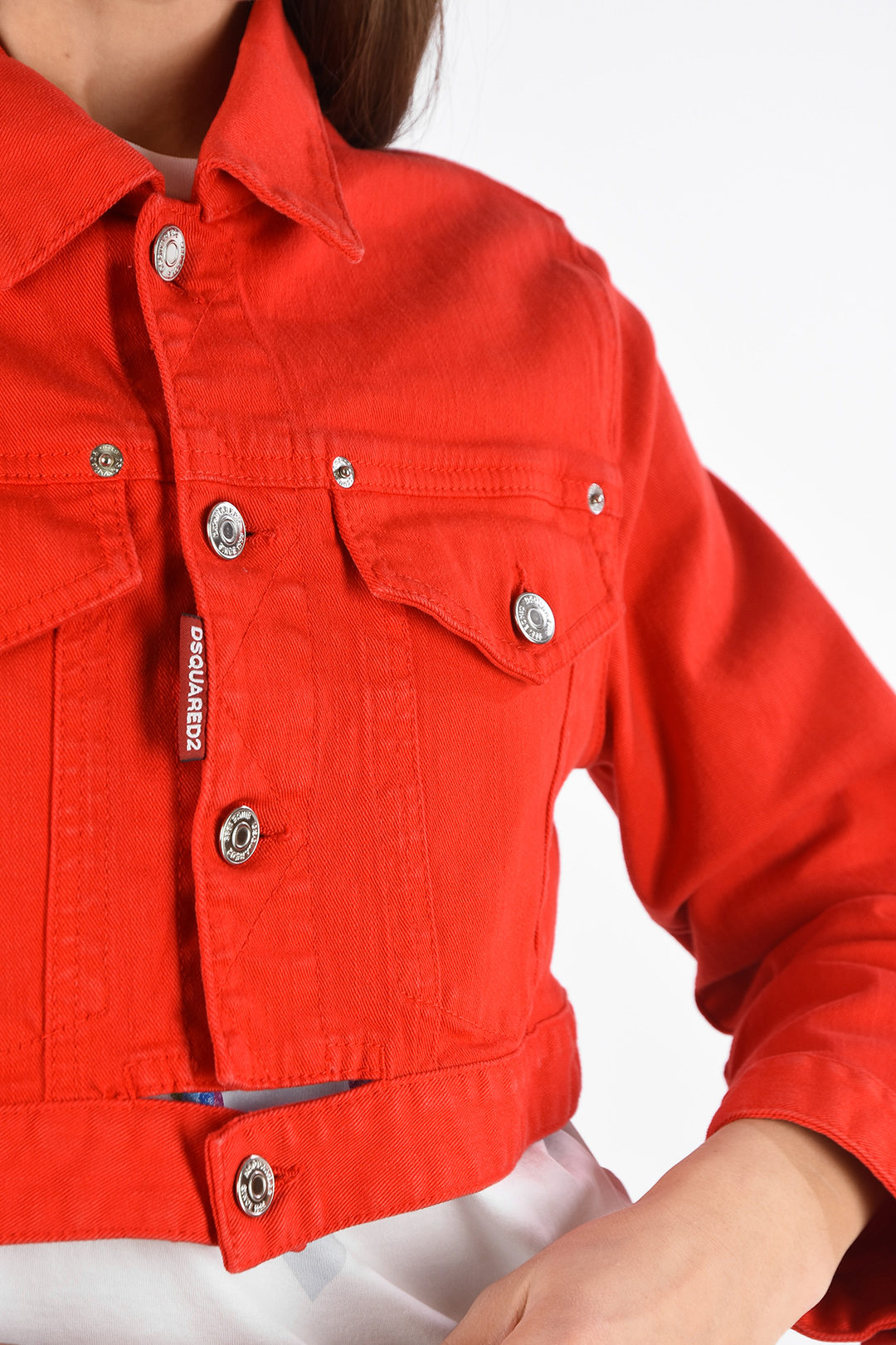 cropped denim jacket orange