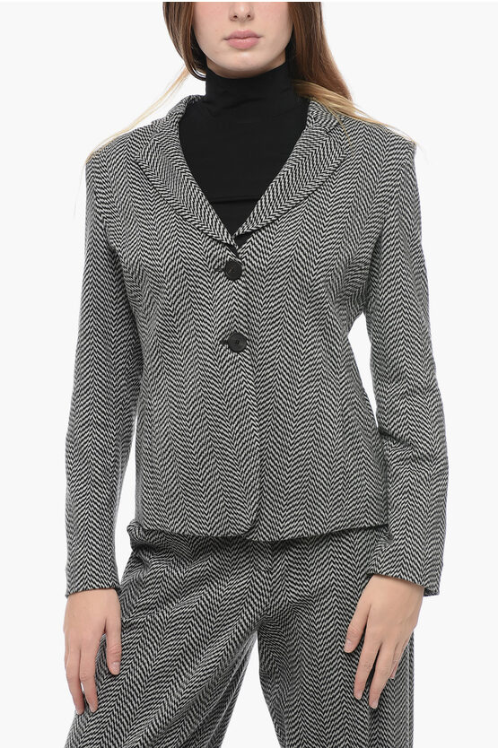 Shop Emporio Armani Icon Fitted Blazer With Herringbone Motif