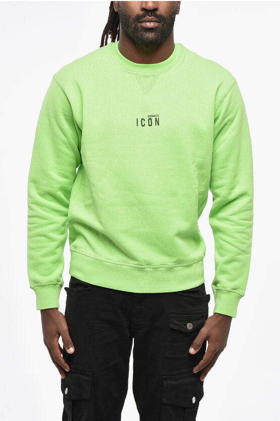 Dsquared2 Icon Fleeced Cotton Cool Fit Crew-neck Sweatshirt With Print In Green