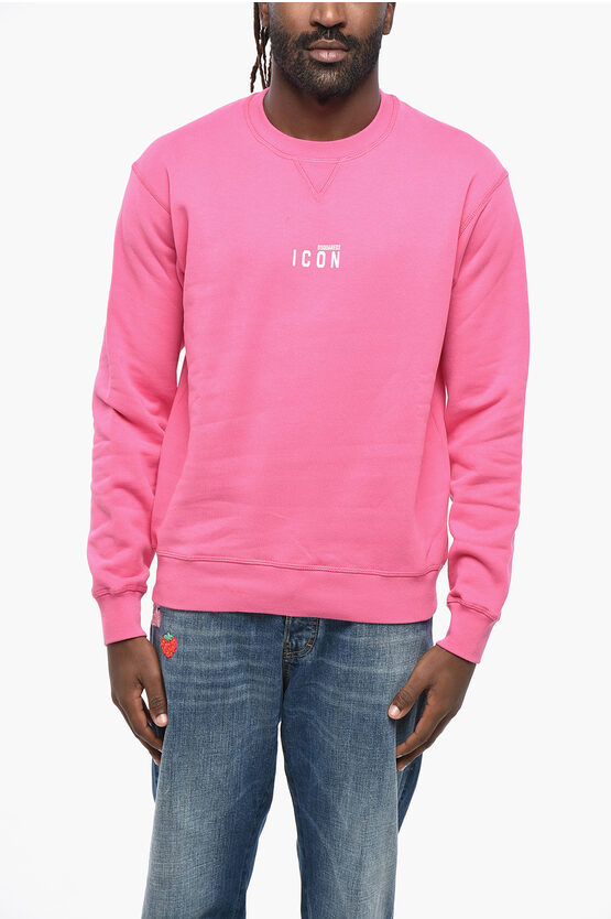 Dsquared2 Icon Fleeced Cotton Cool Fit Crew-neck Sweatshirt With Print In Pink