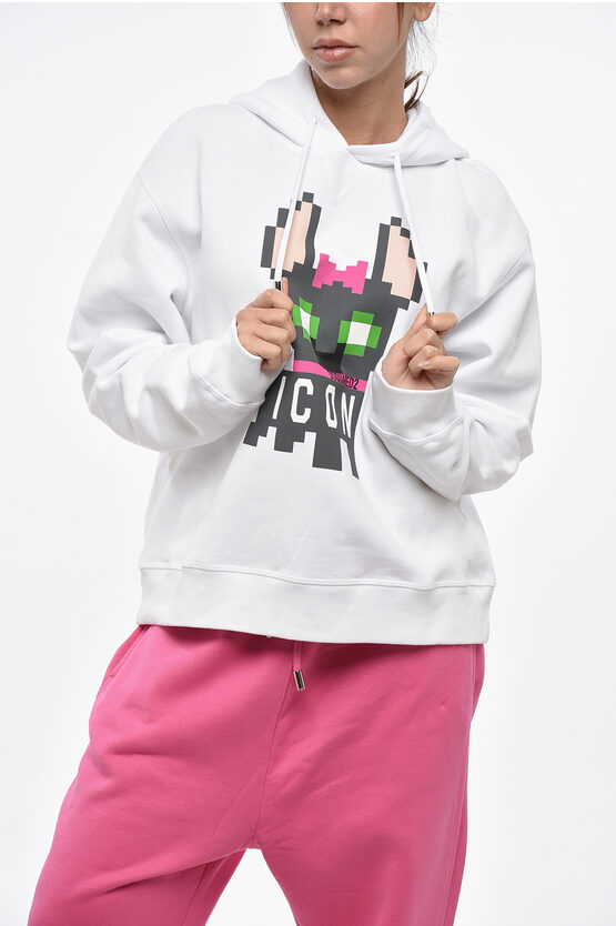 Dsquared2 Icon Fleeced-cotton Cool Fit Hoodie With Print In Multi