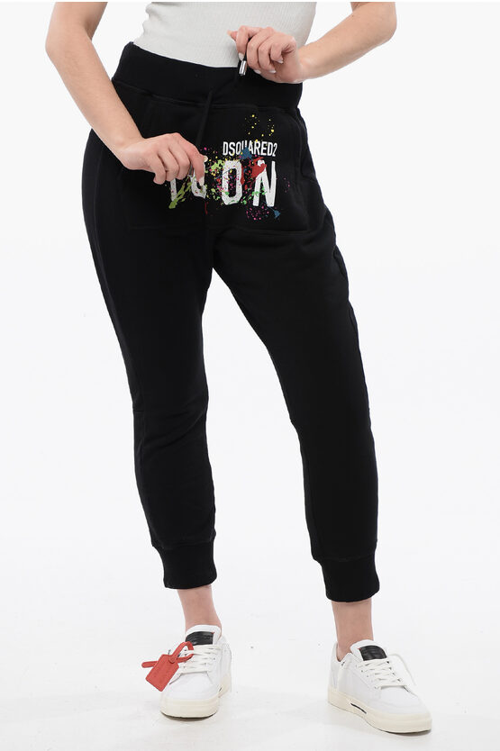Dsquared2 Icon Fleeced Cotton Joggers With Patch Pocket