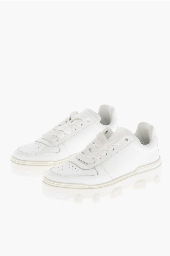 Dsquared2 Icon Leather Basket Low-top Sneakers With Logoed Sole In White