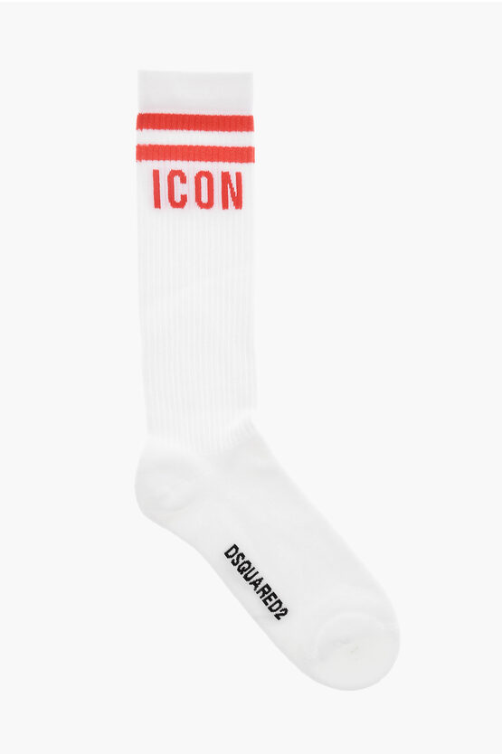 Dsquared2 Icon Long Socks With Contrasting Monogram In White