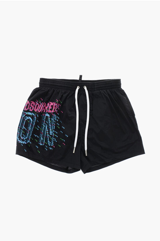 Dsquared2 Icon Nylon Swim Shorts With Contrasting Logo In Black