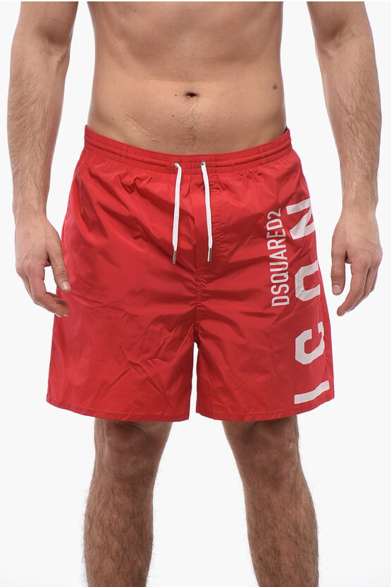 DSQUARED2 ICON NYLON SWIM SHORTS WITH MAXI PRINTED LOGO