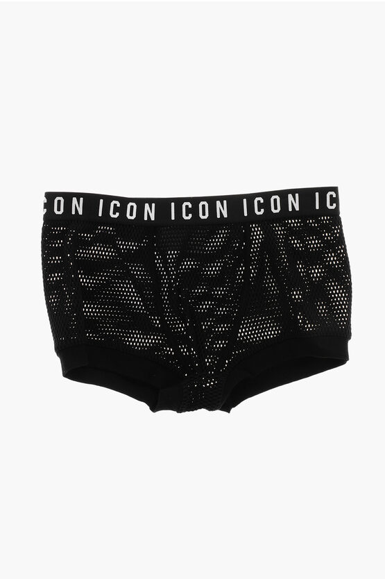 Dsquared2 Icon Perforated Boxer With Logod Band In Black