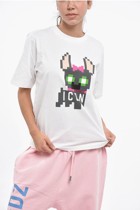 Dsquared2 Icon Printed Easy Fit Crew-neck T-shirt In White