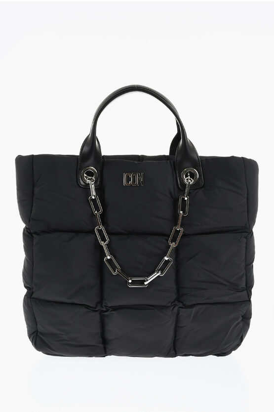 Dsquared2 Icon Quilted Nylon Tote Bag With Leather Handle