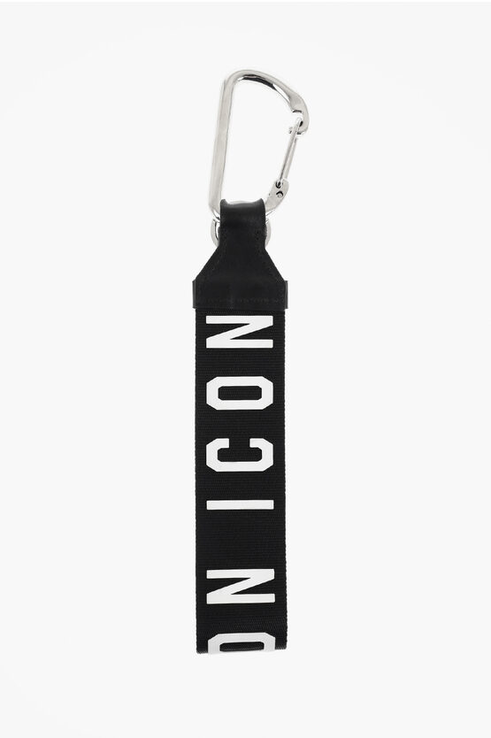 Dsquared2 Icon Ribbon Keyring With Embossed Logo In Black